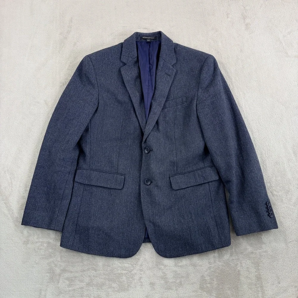 Banana Republic Slim Fit Blazer Sport Coat Navy Wool Blend Herringbone Men 40S